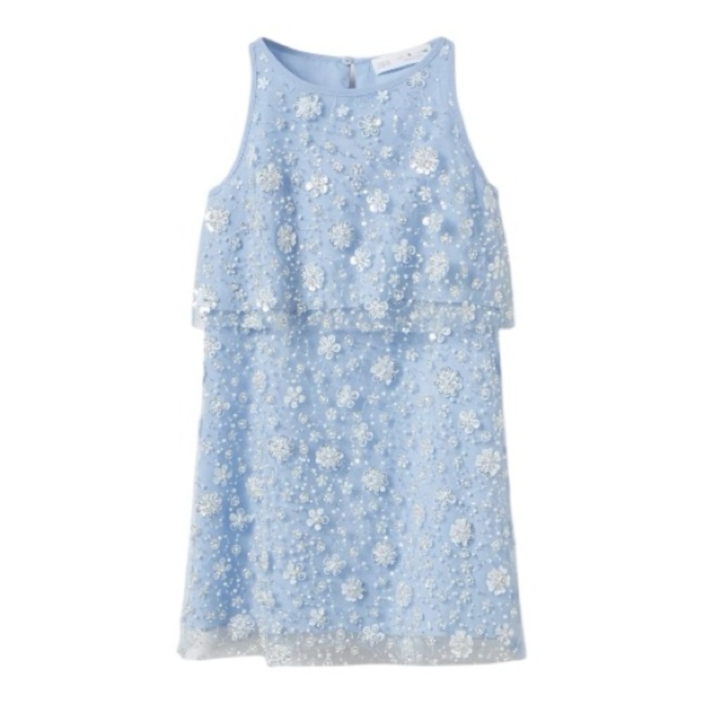 Zara Floral sequins Tulle Blue Dress. Size 11/12.